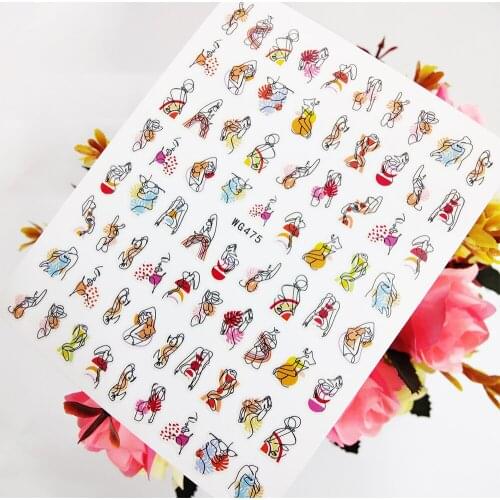 Geometry Line Girl Face Stickers for Nails Self Adhesive 3D Sliders Nail Art Decoraciones Foil Design Manicure Accesorios
