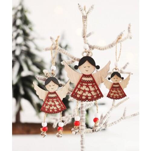 New cute angel girl wooden pendant Christmas tree toy ornaments creative painted angel Christmas decoration home children gifts