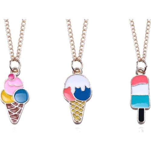 Graffiti Color Paint Ice Cream Childrens Metal Thin Chain Necklace Jewelry Birthday Gift Cute Necklace For Girl Boy 2020