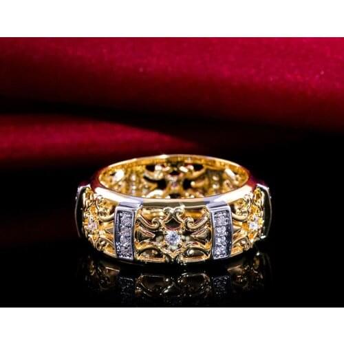 New Design Hollow Flower Pattern Finger Rings for Men Women Luxury Brand Gold Silver Color Two Tone Filled Wedding Rings P5P189