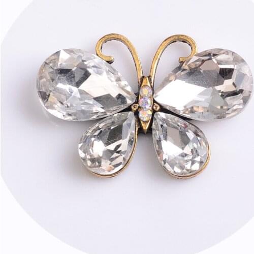 LKERAN 5 Pcs 21*29MM New Butterfly Crystal Rhinestone Buttons DIY Handmade Alloy Gift Clothing Embellishment Accessories