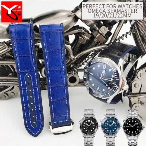 19mm 20mm 21mm 22mm Nylon Leather Watch Strap Rubber Silicone Folding Buckle Watchband for Omega Seamaster Speedmaster Watch