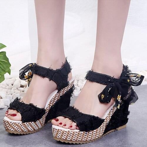 Summer Women Sandals Weges Non Slip Rosette Outdoor Womans Shoes Peep Toes Ankle Strap Platform Solid New New Comfortable