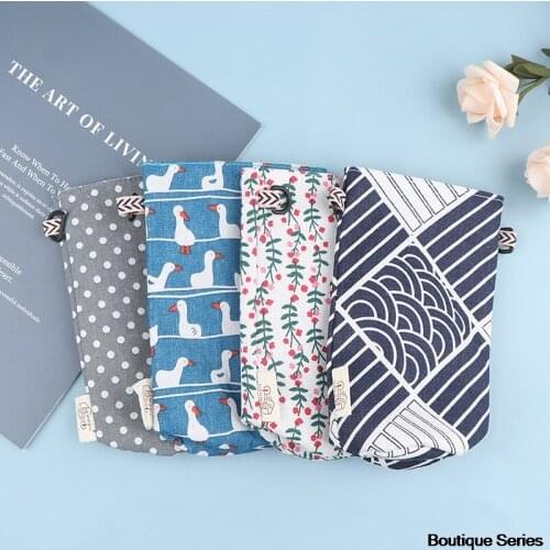 Modern Style Portable Bottle Cap Bag Cute Floral Printed Cotton Linen Cup Bag