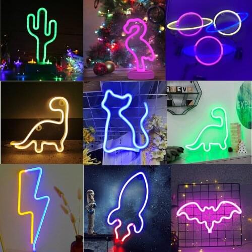 USB LED Neon Sign Light Holiday Flamingo Night Lamp Xmas Party Wedding Decoration Night Light Home Gift Unicorn Heart Neon Light