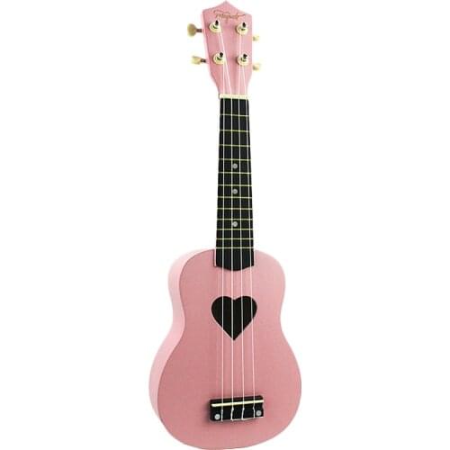 Mcool Soprano Ukulele Pink 21 Inch 4 Strings Ukelele Cheap Hawaii Mini Guitar Heart-Shaped Tone Hole Basswood Wood