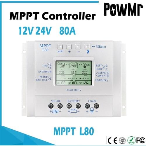 MPPT L80A L60A Solar Charge Controller LCD Display USB 5V 12V 24V Controllers Light Timer Control Solar Cell Panel Charger