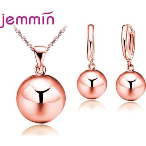 High Quality Shinning Gold Color Big Ball Jewelry Sets For Women 925 Sterling Silver Fewlery Fashion Necklace Dangle Earrings