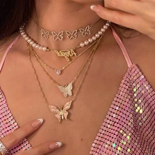 Y2K Jewelry Hollow Butterfly Necklace for Women Metal Fashion Vintage Crystal Necklace Charms 90s Aesthetic 2021 New