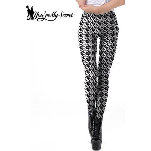 [You're My Secret] Black Leggings Women Lady Causal Oversized Push Up Femme Halloween Skull Print Fitness Pants Dropshipping