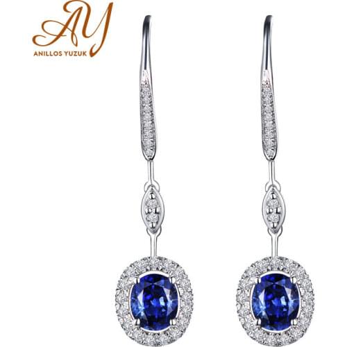 Anillos Yuzuk New Crystal Classic 925 Silver Women Earrings Zircon Red Blue Green Long Earring Femal Statement Jewelry
