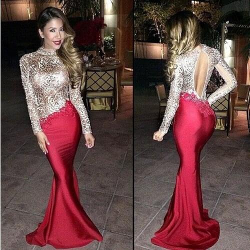 2021 new backless Elegant long sleeves custom made Evening Dress Women mermaid Party Bodycon Maxi Dress Prom Dresses