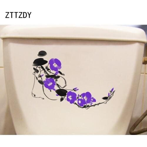 ZTTZDY 23.4*16CM Ink And Morning Glory Bathroom Toilet Sticker Home Rooms Wall Decal T2-0164