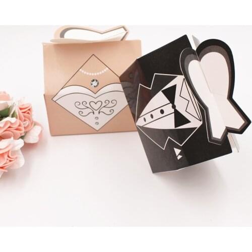 100pcs Western style wedding dress wedding bride wedding candy box gift bag solid cartoon folding carton