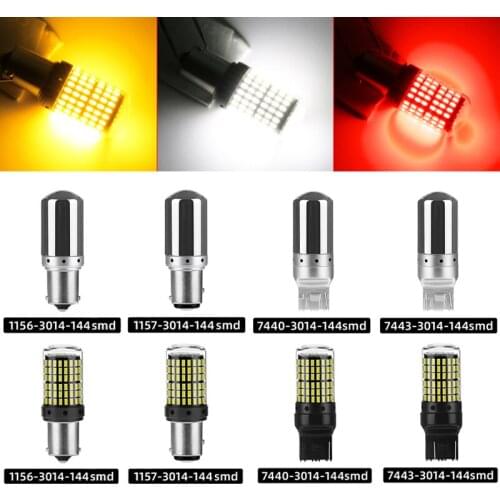 2pcs Car Canbus Wide Voltage 3014 144SMD LED Blubs No Error 1156 1157 7440 7443 LED Lamps For Turn Signal Light Brake Light