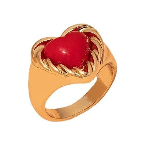2021 Ins Trendy Gold Metal Red Love Heart Minimalist Minimalism Knuckle Finger Rings Korean Fashion Women Party Jewelry