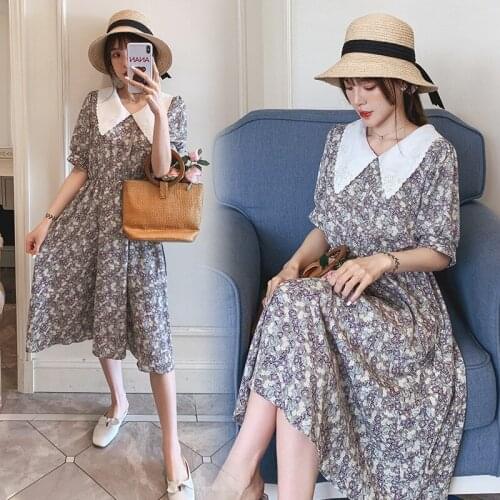 3109# Maternity Clothes Summer floral Chiffon Short Sleeve Loose Stylish Dress for Pregnant Women Mom Dress