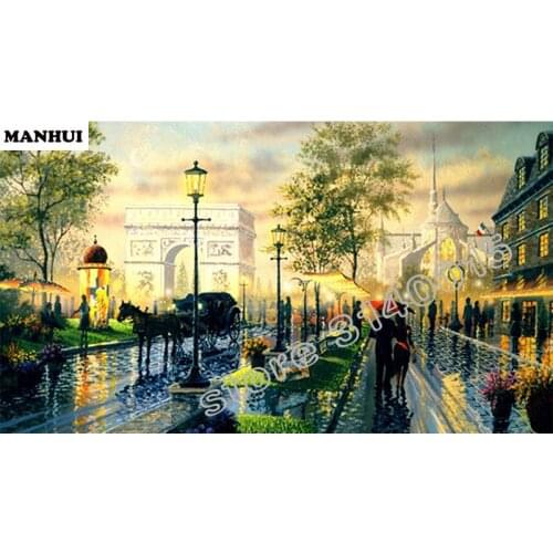 3D Diamond Painting Cross Stitch Landscape City carriage Crystal Needlework Diamond Embroidery Full Diamond Decorative BCD081