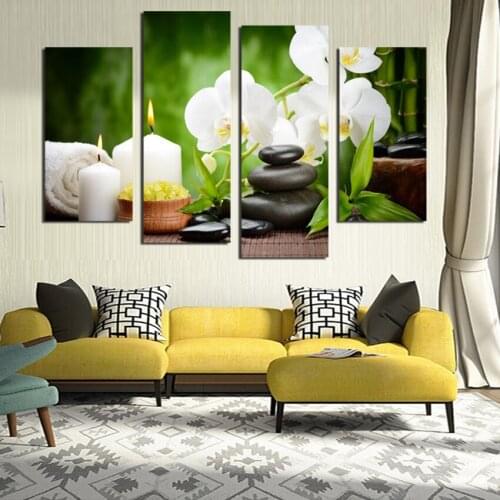 4 Panel Modern Home Decoration Canvas Painting White Stone For Living Room Free Shipping