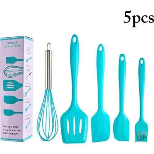 5pcs Silicone Cooking Utensil Set Handle Spatula Soup Spoon Brush Ladle Spatula Non-stick Cookware Kitchen Tools