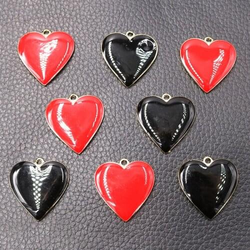 6pcs Fashion Enamel Red & Black Love Hearts Pendants Couple Necklace Bracelet Metal Accessories DIY Charms Jewelry Crafts Making
