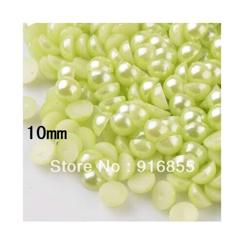 Promotion 1000pcs/lot 10mm light green color half round flat back ABS resin imitation pearls for DIY decoration