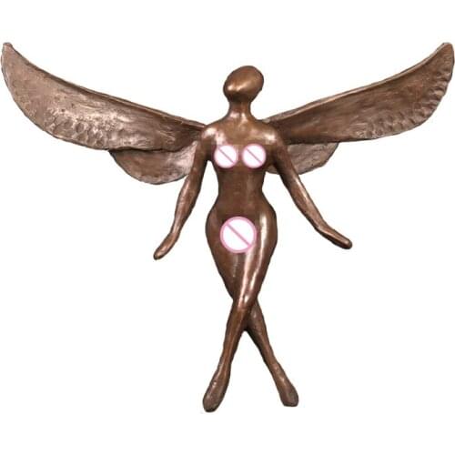 ArtsHom Western Fairy Winged Sculpture Bronze Fairy Statue Little Angel Girl Sculpture Modern Art Figurine for Home Ornament