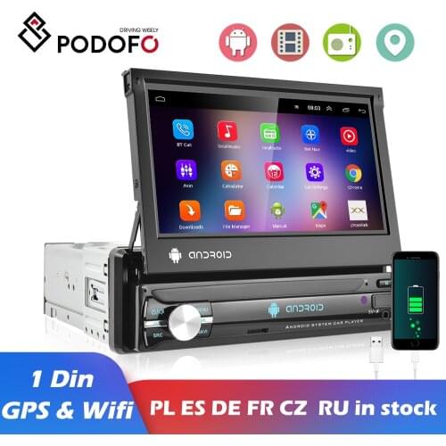 Podofo 1Din Car Radio Stereo GPS Navigation 7" HD Retractable Screen MP5 Player BT Autoradio Mirror Link Radios Tape Recorder