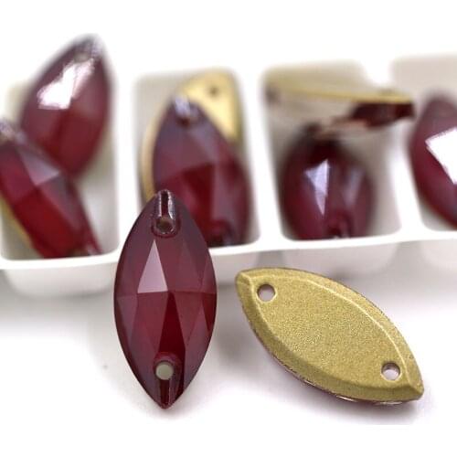 Free shipping 7x15mm flatback glass sew on rhinestones Leaf shape Red Mocha crystal rhinestones diy clothing accessories