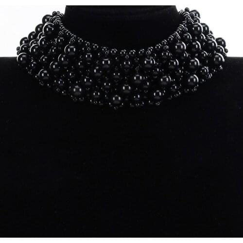 BK 2 Colors Fashion Jewelry Luxury Cluster Pearls Choker Chunky Statement Bib Necklace New