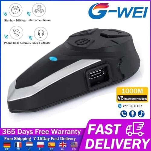 G-WEI 1000M Wireless BT-S3 Intercom Portable Motorcycle Helmet Bluetooth Headset Headphones Motorbike Communication System