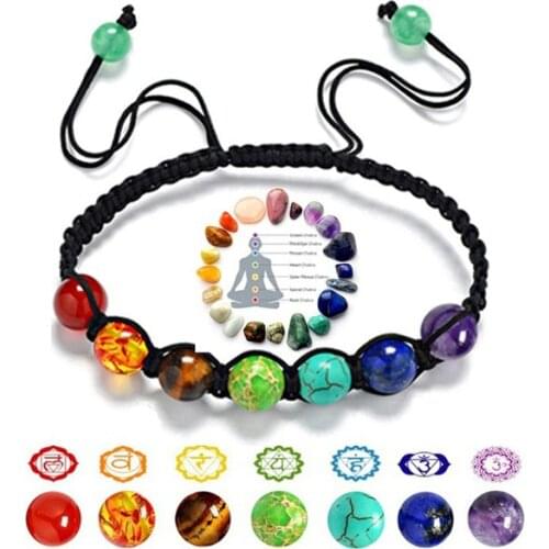 7 Chakra Bracelet Natural Stones Beads Bracelet Adjustable Woven Rope Chain Yoga Bracelet Life Energy Bracelet Lovers Jewelry