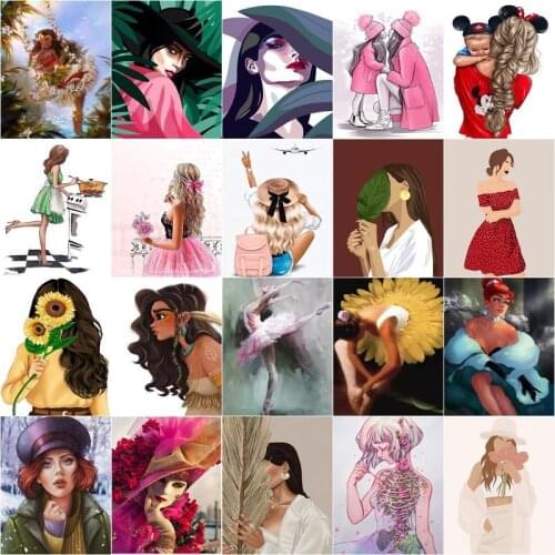 CHENISTORY Diamond Painting Cartoon Girl Full Square Round Handicraft Diamond Embroidery Portrait Picture Of Rhinestone Wall Ar