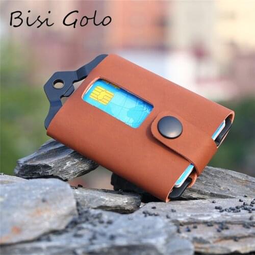 Button RFID Credit Card Holder Wallets Hardware Aluminium Metal Small Smart Wallet Anti-theft porte carte For Men 2021