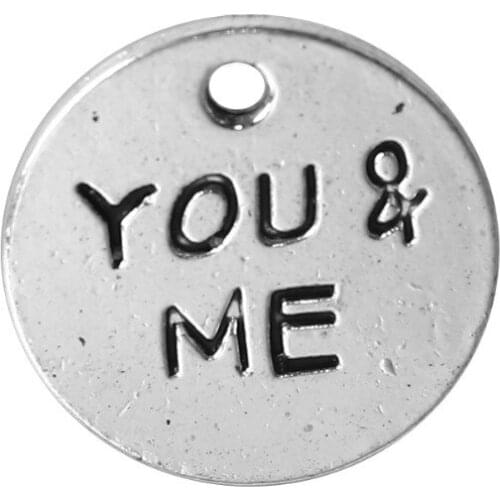 DoreenBeads Zinc Based Alloy silver color Charms Round Message Fashion DIY Pendants Components 16mm( 5/8") Dia, 50 PCs