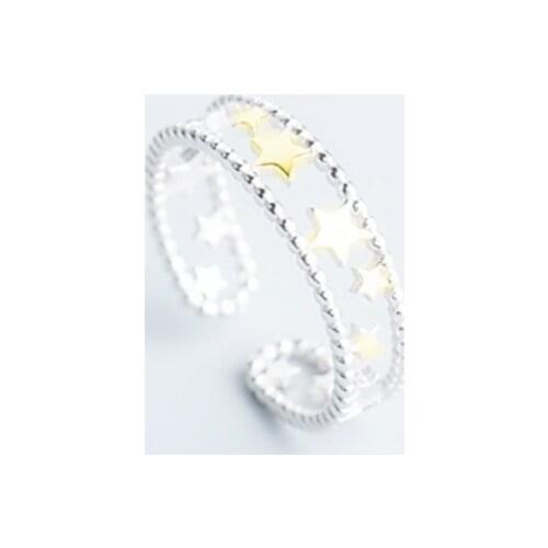 Sole Memory Double Layer Cute Star Simple Fresh Literay Student Gift 925 Sterling Silver Female Resizable Opening Rings SRI338