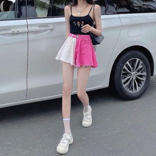 Chic Elegant Color Matching High Waist Jeans Summer Womens Hot Pants Culottes Hot Girl Wear Slim and Wide Leg A- Line Shorts