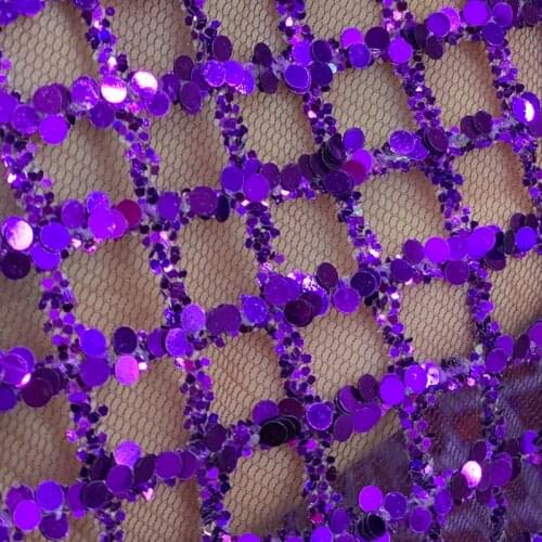 Purple Unique Luxury Design Sequin Glitter Mesh Lace Tulle Fabric Shining Plaid Pattern French Net Laces For Party Evening Dress