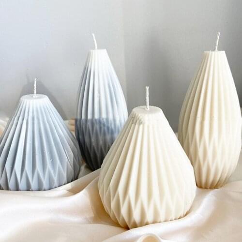 Geometric Line Pear Shaped Candle Mold for Candle Maiking Striped Tapered Silicone Mold DIY Candle Mold