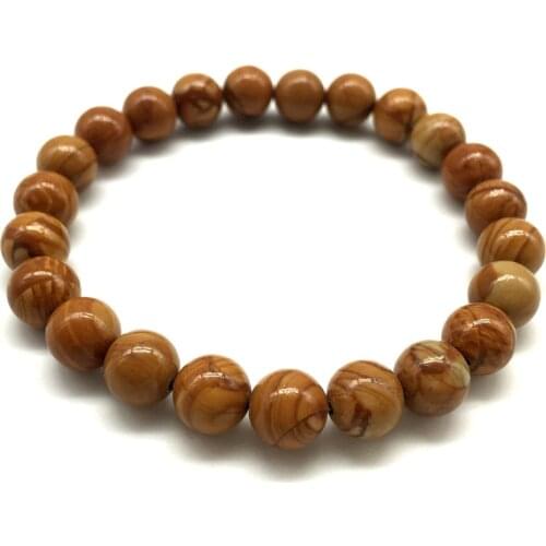 Good Quality Men Bracelet Nature 8 MM Wood Jaspe Really Stone Not Glass 18.5 -19 CM Women Bangle Green Braclets