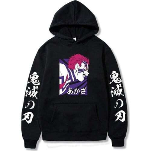 New Arrival 2021 Summer Hot Fashion Anime Demon Slayer Kimetsu No Yaiba Akaza Twelve Kizuki Harajuku Hoodies Unisex Clothes