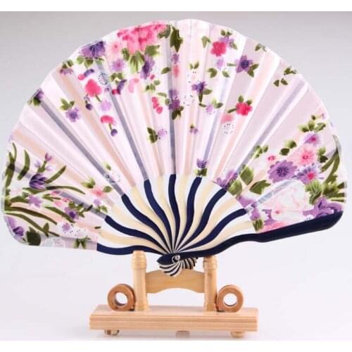 Printed Personalized Japanese Flower Floral Fabric Folding Hand Fan Party Wedding Favor Gifts LX2008