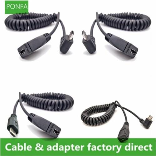 Micro USB Up & Down & Left & Right Angle 90 Degree Male to Female Cable Spring Data Extension Line 1m/100cm