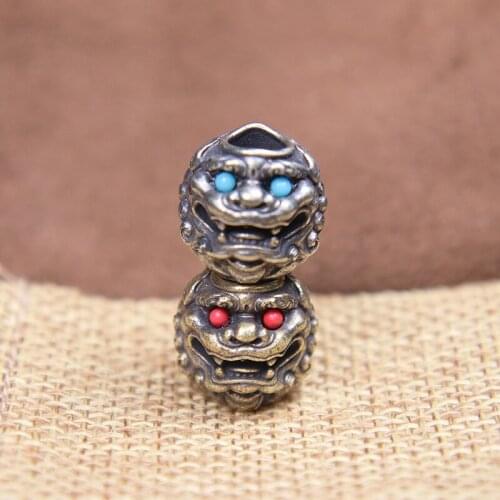 Chinese Traditional Red Blue Eyes Dancing Lion Knife Bead Pendant Keychains Retro Umbrella Rope Lanyard DIY Paracord Accessories