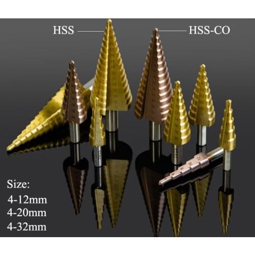 4-12mm 4-20mm 4-32mm HSS-CO HSS CO Cobalt Titanium Coated Metal Woodworking Hole Cutter Saw Pagoda Triangle Cone Step Drill Bit