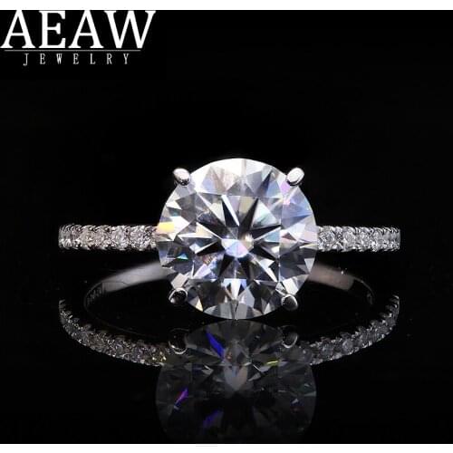 Real Solid 14k White Gold Ring Four Prong 2Ct Round cut Moissanite Diamond Wedding Engagement Rings For Women Fine Jewelry gift
