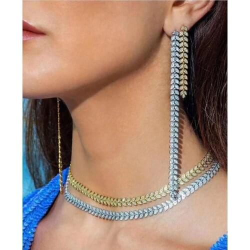 HIBRIDE Trendy Luxury 2PCS Tassels Drop Statement Jewelry Set For Women Wedding Full Cubic Zircon Dubai Bridal jewelry Set N-312