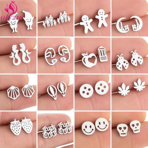 Hot Selling Simple Star Ladies Stainless Steel Earrings Smiley Face Insect Maple Leaf Earrings Fashion High Quality Jewelry 2020
