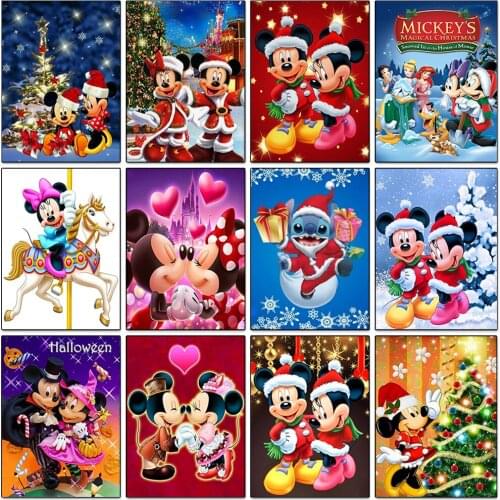 Disney Diy Diamond Painting Cartoon Mickey Mouse Mickey Minnie Couple Diamond Embroidery Full Cross Stitch Set Christmas Gift