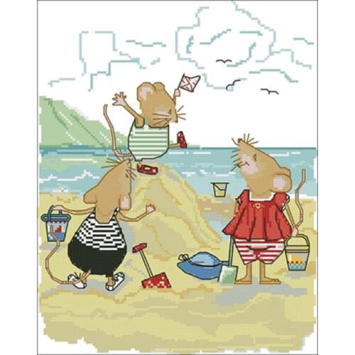Little mouse on the beach patterns Counted Cross Stitch 11CT 14CT 18CT DIY Chinese Cross Stitch Kit Embroidery Needlework Sets